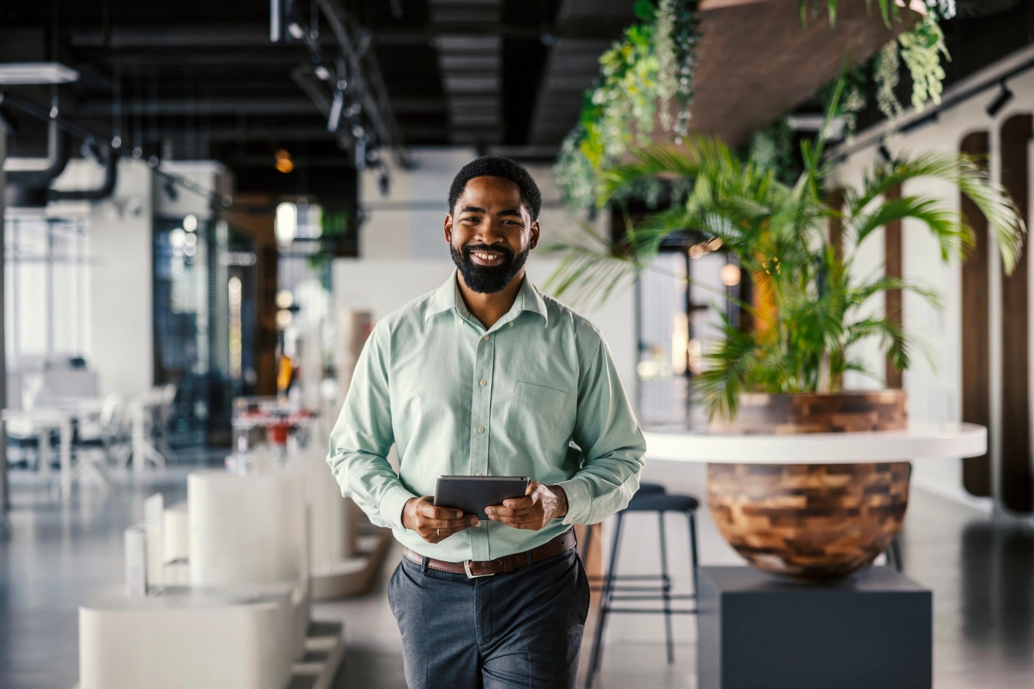 happy business owner technology